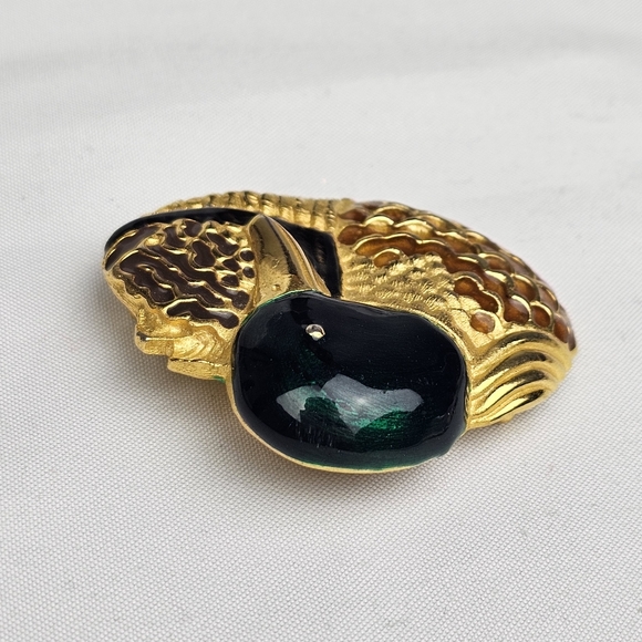 Paquette Gold Tone Textured Figural Enamel Mallard Duck Brooch - Picture 9 of 9